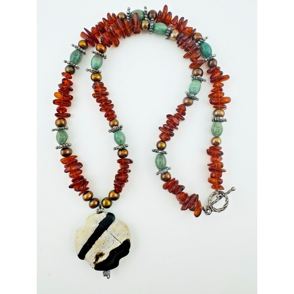 Vintage Baltic Amber Pearl  Artisan Necklace Pendant Picture Jasper Stone